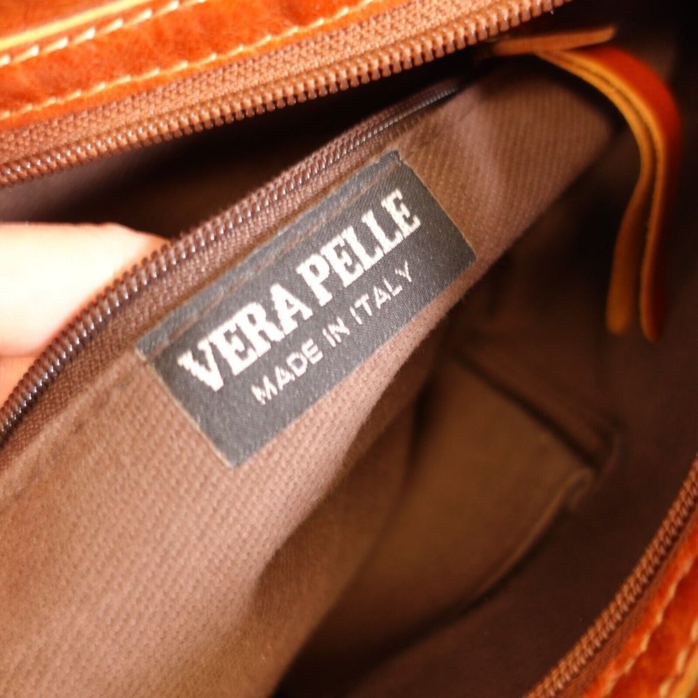 VERA PELLE Bag Brown Real Leather Shoulder Hobo Boho Large Italian Genuine Italy - Picture 4 of 15